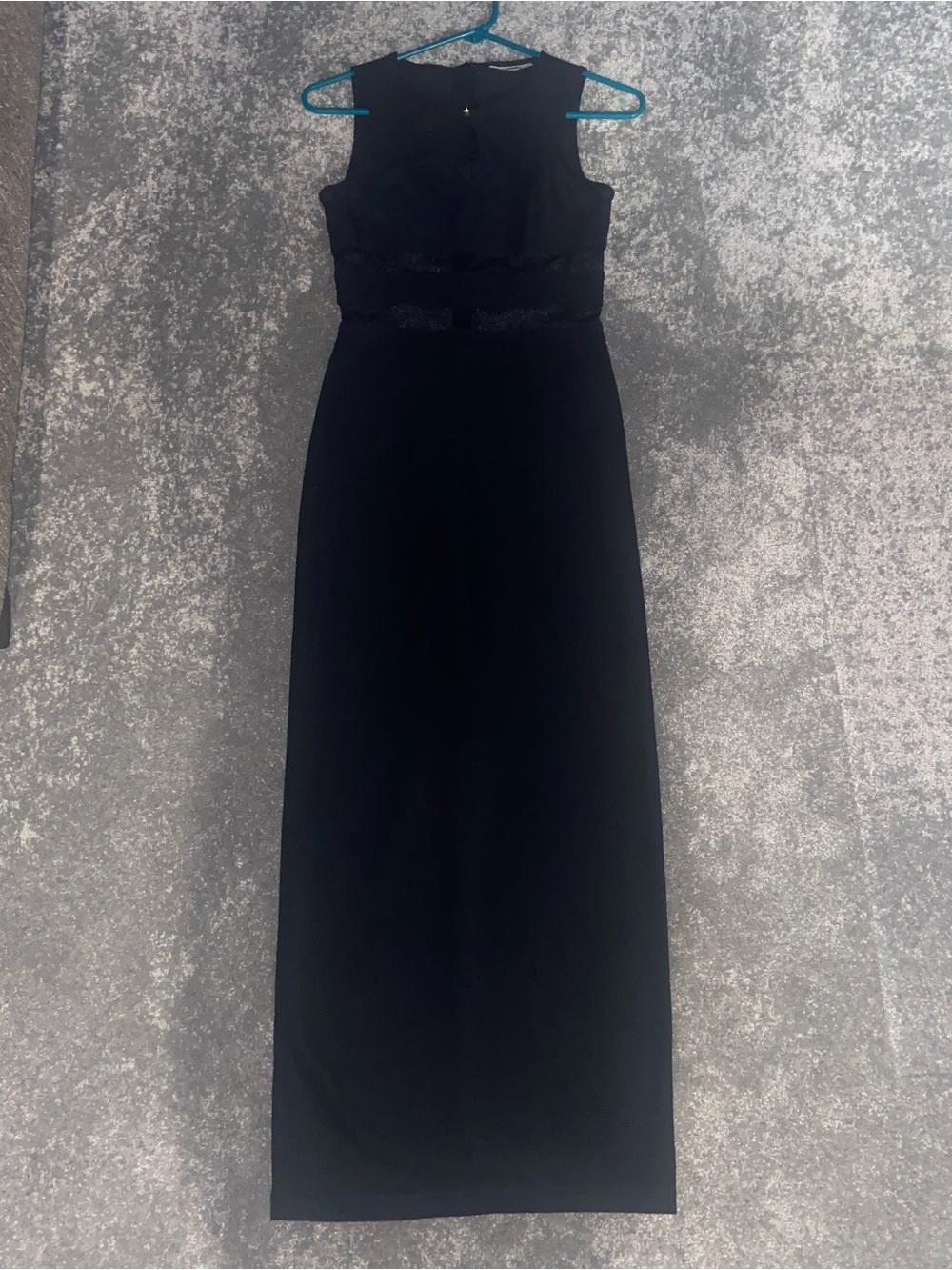 Vintage Rampage Juniors Small 3 maxi dress black with sheer waist bands. Zip